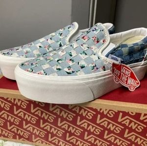 Van Platform classic slip on (denim floral)